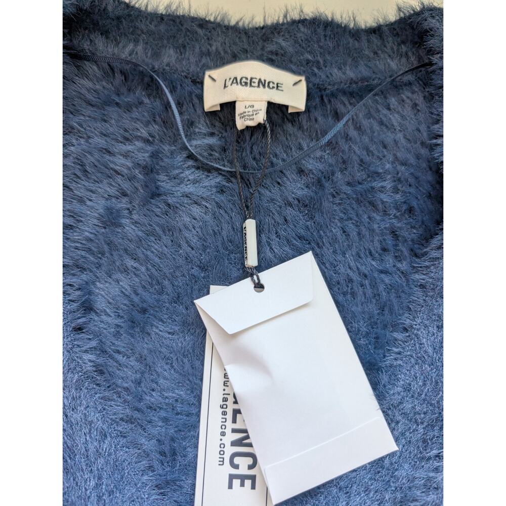 NWT L'Agence Harriet Fuzzy Knit Blouson Sleeve Cardigan Size L Indigo #3C509 - Picture 6 of 12